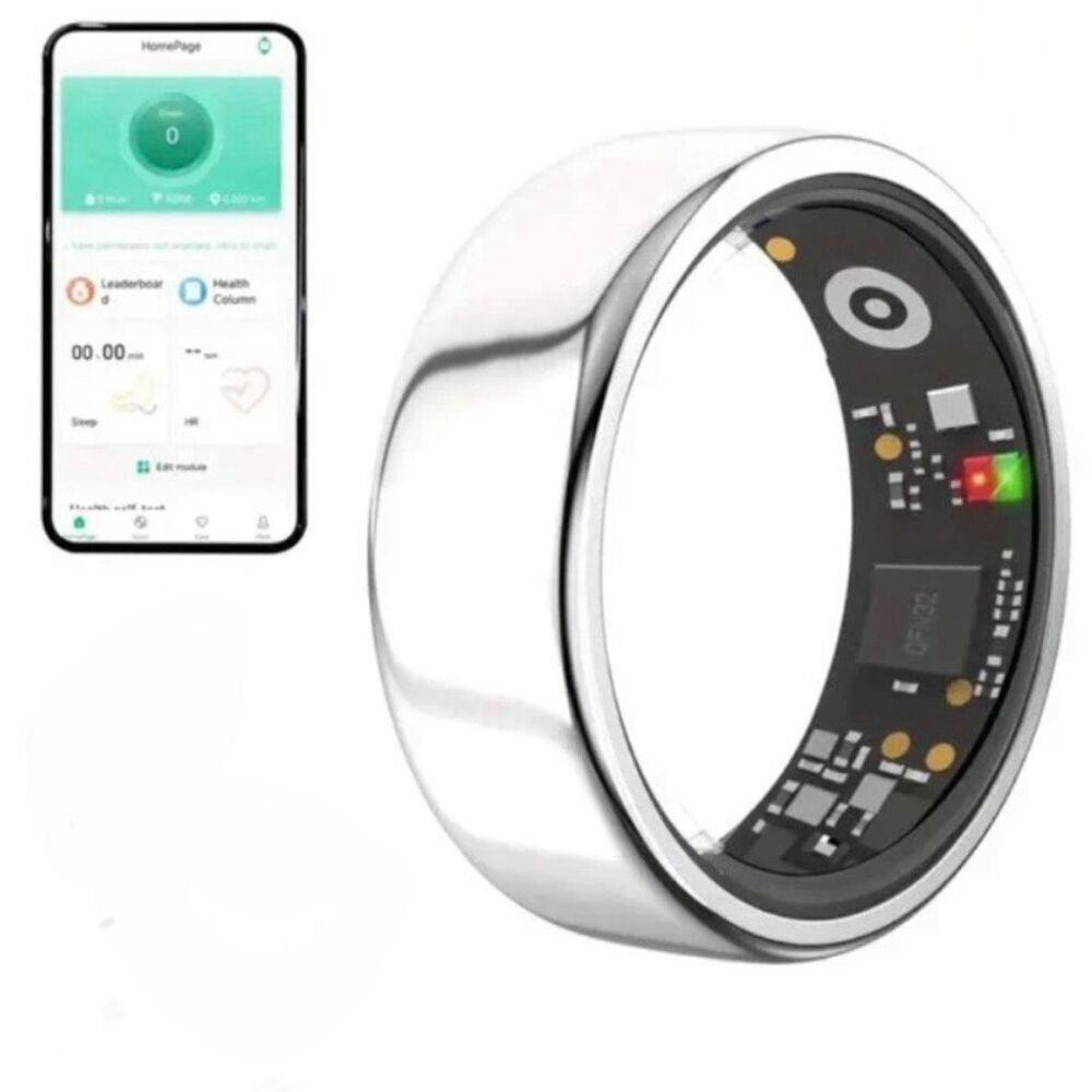 Smart Health Ring Women Men Bluetooth Connection IP68 Waterproof Silver Size 12